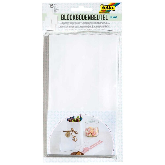FOLIA Papiertüten mit Blockboden 120 x 60 x 210 mm weiß