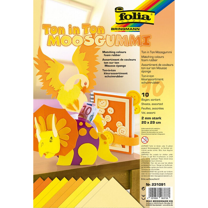 FOLIA Moosgummi Ton in Ton 10 Bögen 20 x 29 cm gelb