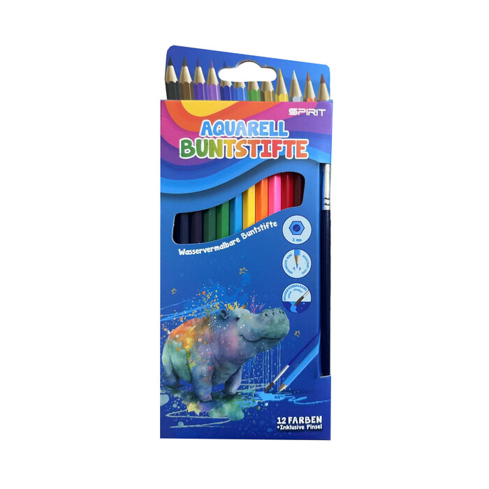 SPIRIT Aquarell Buntstifte 12 Farben inkl. Pinsel