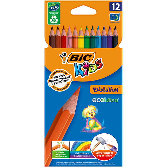 BIC Kids Evolution Slim Buntstifte, 12 Stück im Etui