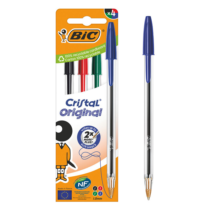 BIC Kugelschreiber Cristal Original Office 1.0 mm 4er-Pack mehrere Farben