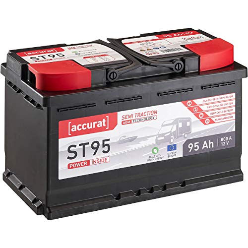 Accurat Semi Traction St95 Agm Batterie - 12V, 95Ah, Zyklenfest, Bis 30% Mehr Kapazität - Vrla Versorgungsbatterie, Bootsbatterie, Solarbatterie, Aufb