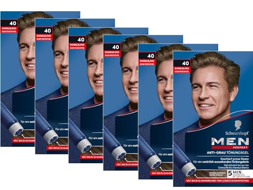 Men Perfect Anti-Grau Tönungs-Gel 40 Dunkelblond (6X 80 Ml), Haarfarbe Für Männer Blendet Graue Haare Aus, Anti-Grau Tönung Für Ein Natürlich Aussehen