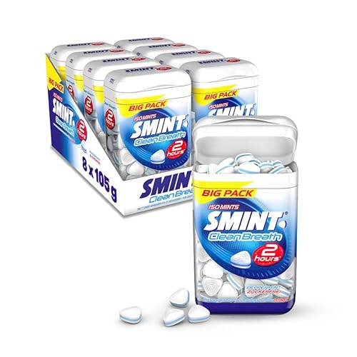 Smint 2H Clean Breath Peppermint, 8 Big-Pack Dosen Mit Je 150 Minz-Pastillen, Zuckerfreie Mints Für Über 2 Stunden Frischen Atem (8 X 150 Stück)