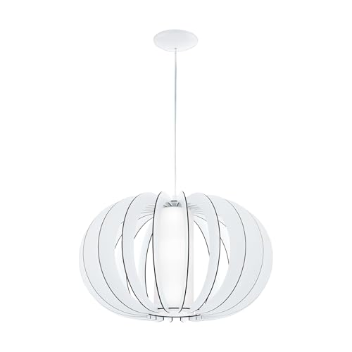 Eglo Pendelleuchte Stellato 2, 1 Flammige Hängelampe Vintage, Hängeleuchte Aus Stahl, Holz Und Glas In Weiß, Esstischlampe, Wohnzimmerlampe Hängend Mi