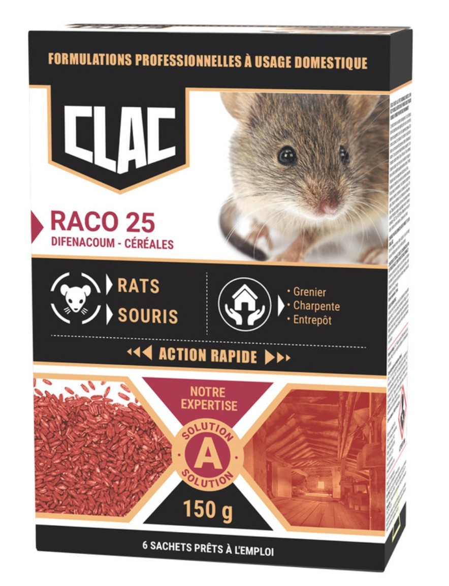 Raticide souricide rats souris grain avoine attractif 150gr CLAC