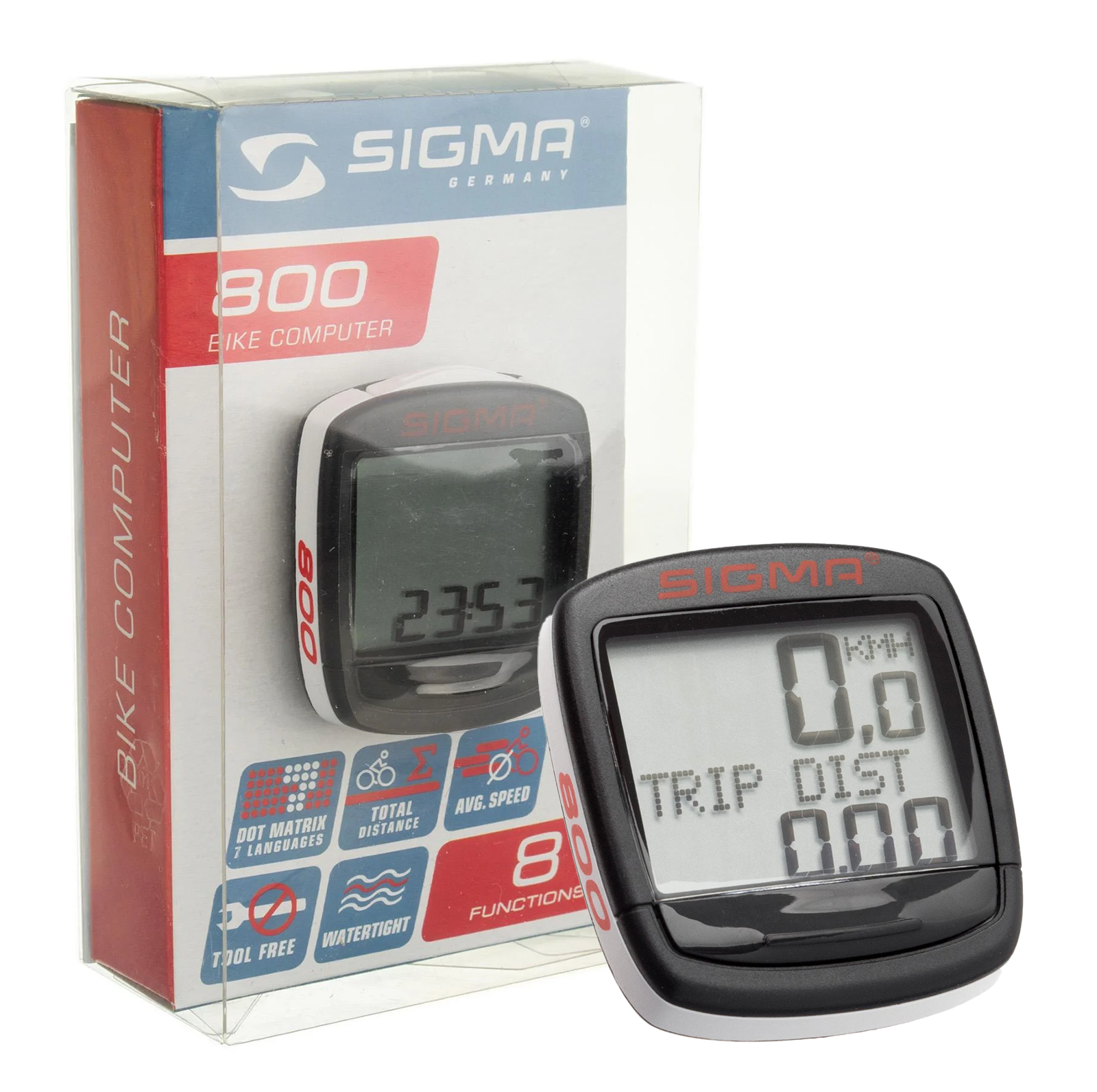 Ordinateur De Vélo Sigma Base 800 Sport Noir/Blanc 8 Fonctions Étanche 01940