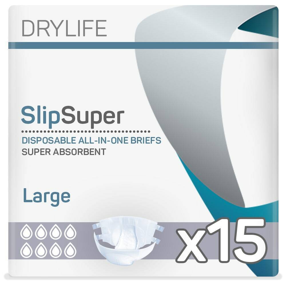 1x Drylife Incontinence Slip Super (PE Backed) - Large - Pack of 15 - 3600ml