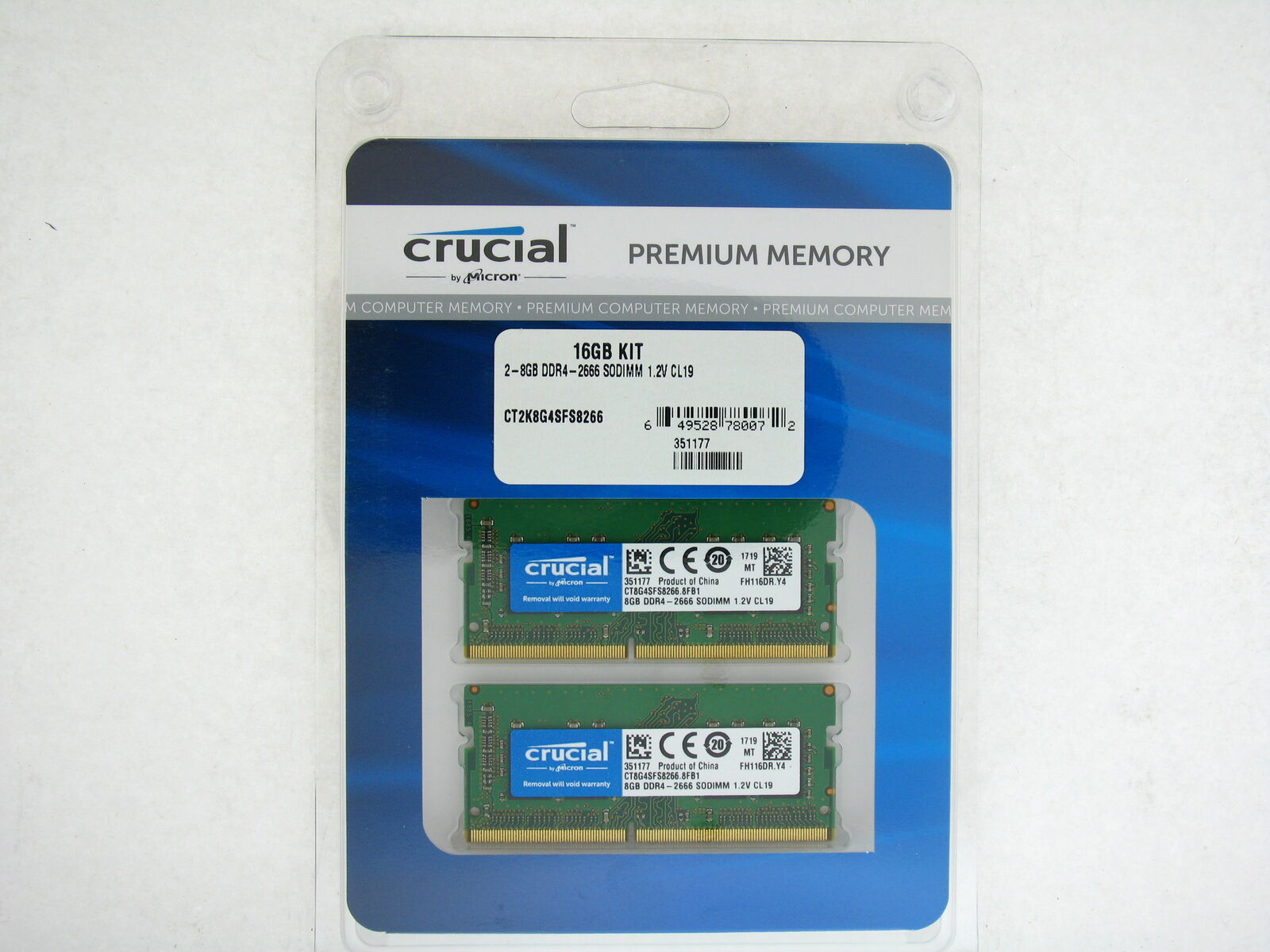 Crucial 16GB DDR4 Kit 2x 8GB 2666 MHZ PC4-21300 Sodimm 260-Pin PC Mémoire Neuf