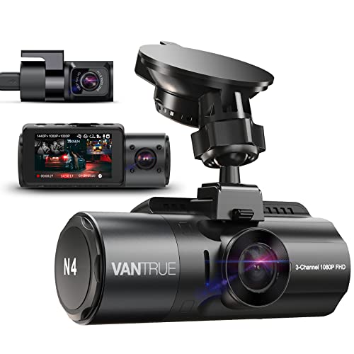 Vantrue N4 Triple Dashcam Voiture 2.5K+2.5K+1080P, Camera Embarquée 4K Hdr 30Fps Avant Et Arrière, 3 Canuax 360 Degrés 24H. Mode Parking Jour Et Nuit,