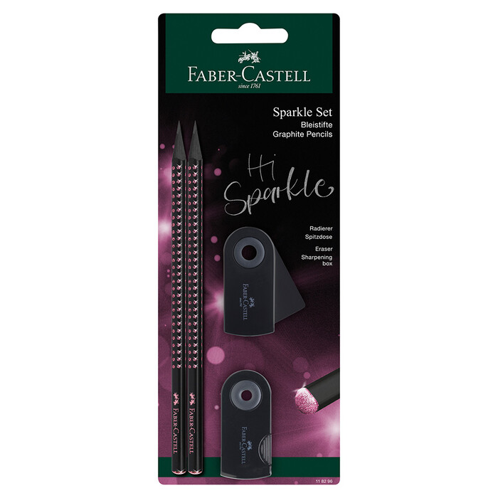 FABER-CASTELL Sparkle Set Midnight Bleistifte, Radierer, Spitzdose rosa