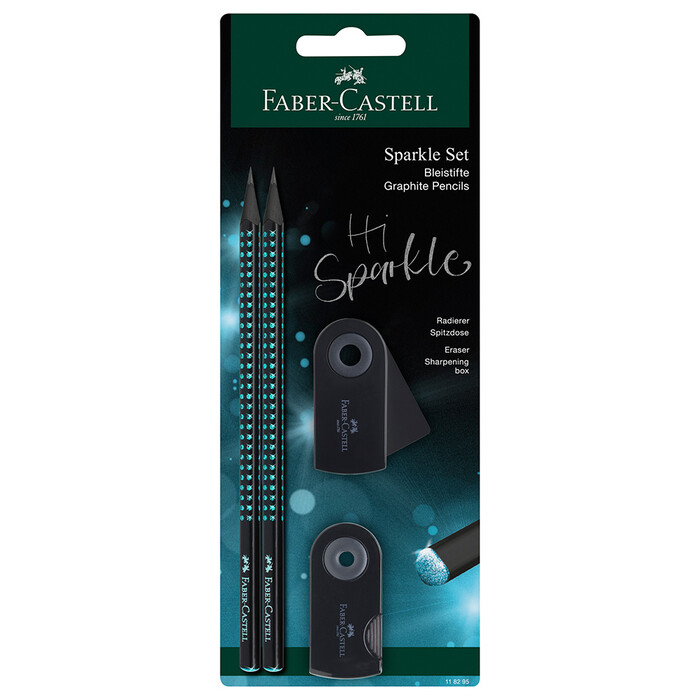 FABER-CASTELL Sparkle Set Midnight Bleistifte, Radierer, Spitzdose türkis
