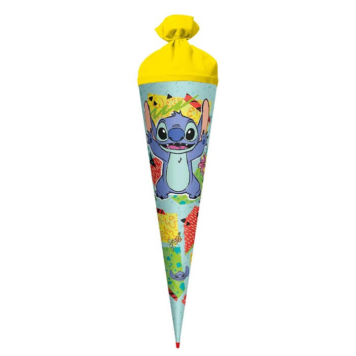 ROTH Schultüte Disneys Stitch 70 cm rund mit Filzverschluss und Rot(h)-Spitze bunt