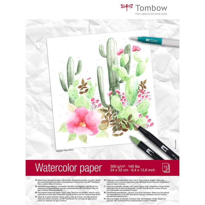 TOMBOW Aquarellblock 24 x 32 cm 15 Blatt cremeweiß
