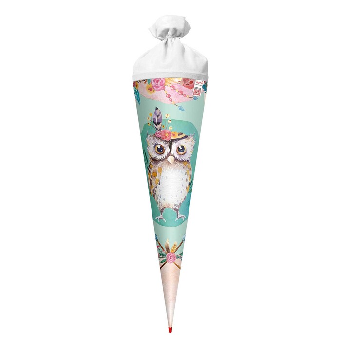 ROTH Schultüte Lieselotte 70 cm rund mit Filzverschluss und Rot(h)-Spitze bunt