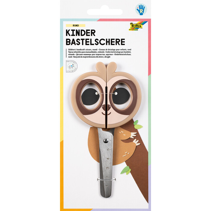 FOLIA Kinder Bastelschere Faultier 16 cm braun