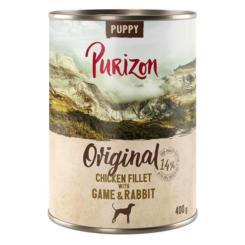 12x400g Puppy kanafilee, riista & kani Purizon koiran märkäruoka