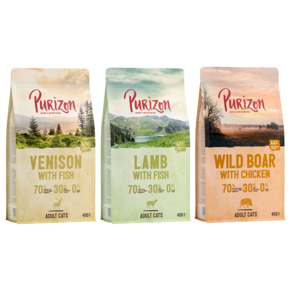 3x400g Wild Boar & Chicken + Lamb & Fish + Deer & Fish  Purizon kissanruoka