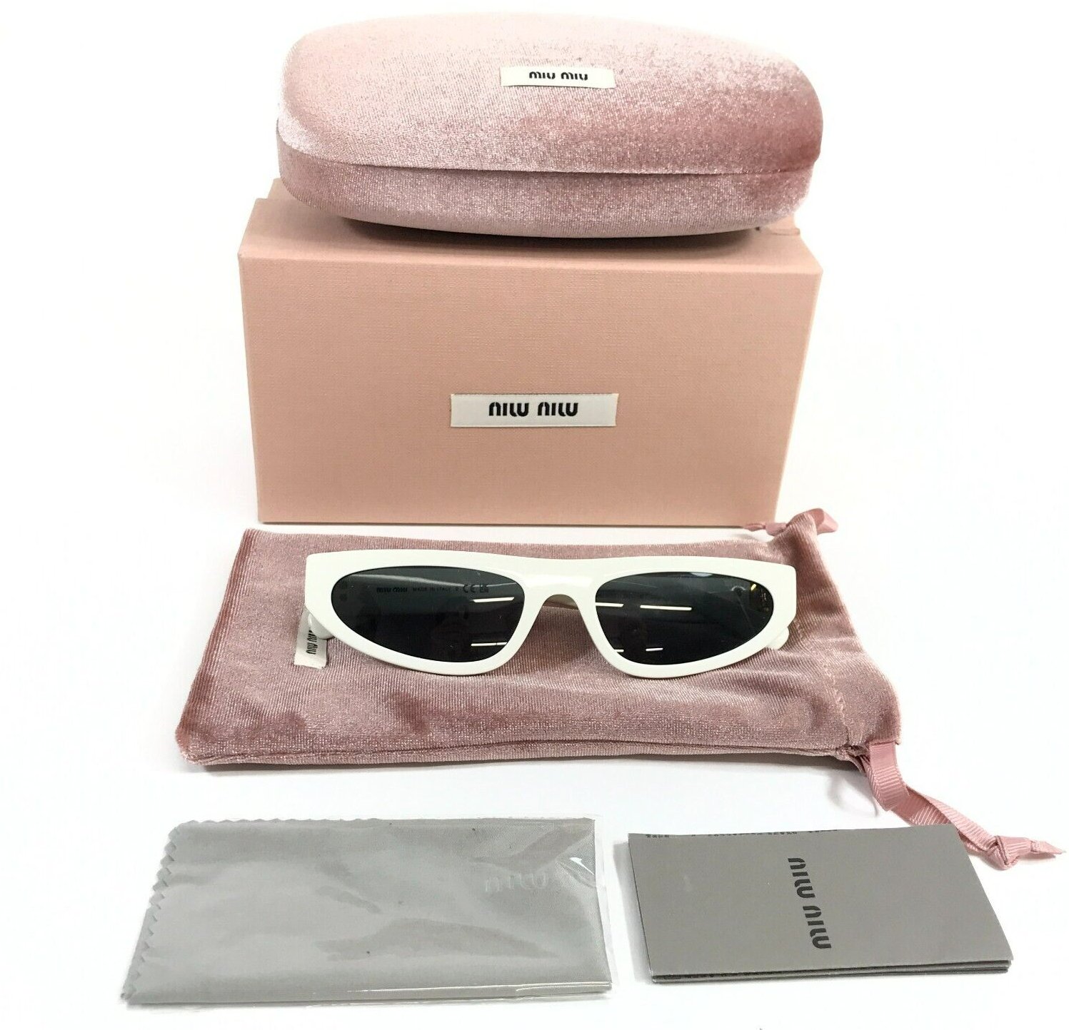 Miu Sonnenbrille SMU07Z 142-5S0 Weiß Elfenbein Gold Rahmen Mit Dunkelgrau Gläser