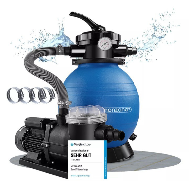 Sandfilteranlage Vorfilter 9600l/h Filteranlage Poolpumpe Sandfilterpumpe 7 Wege
