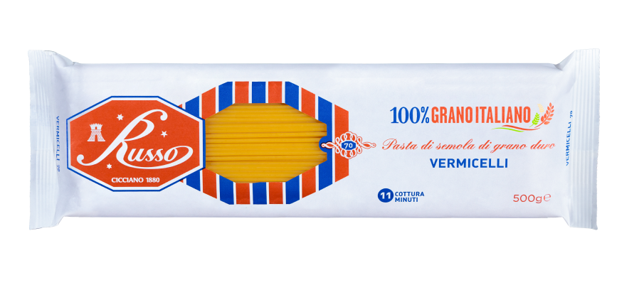 Russo Vermicelli N°70 Hartweizengrieß Pasta,100% Italienischer Weizen,500g