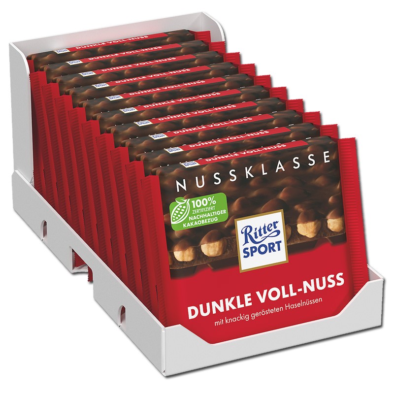 (18,32€/1kg) Ritter Sport Dunkle Voll-Nuss, Schokolade, 10 Tafeln je 100g