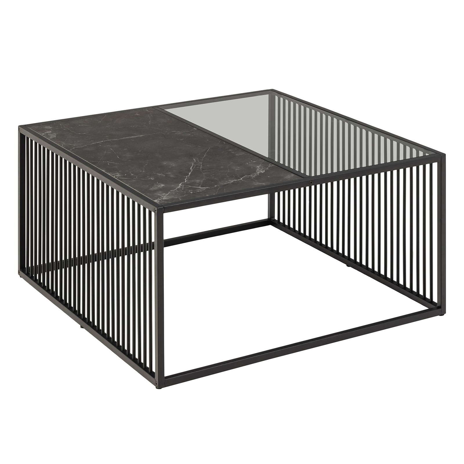 Couchtisch STRINGTON - schwarz-transparent - Marmoroptik - 80x80 cm Sofatisch