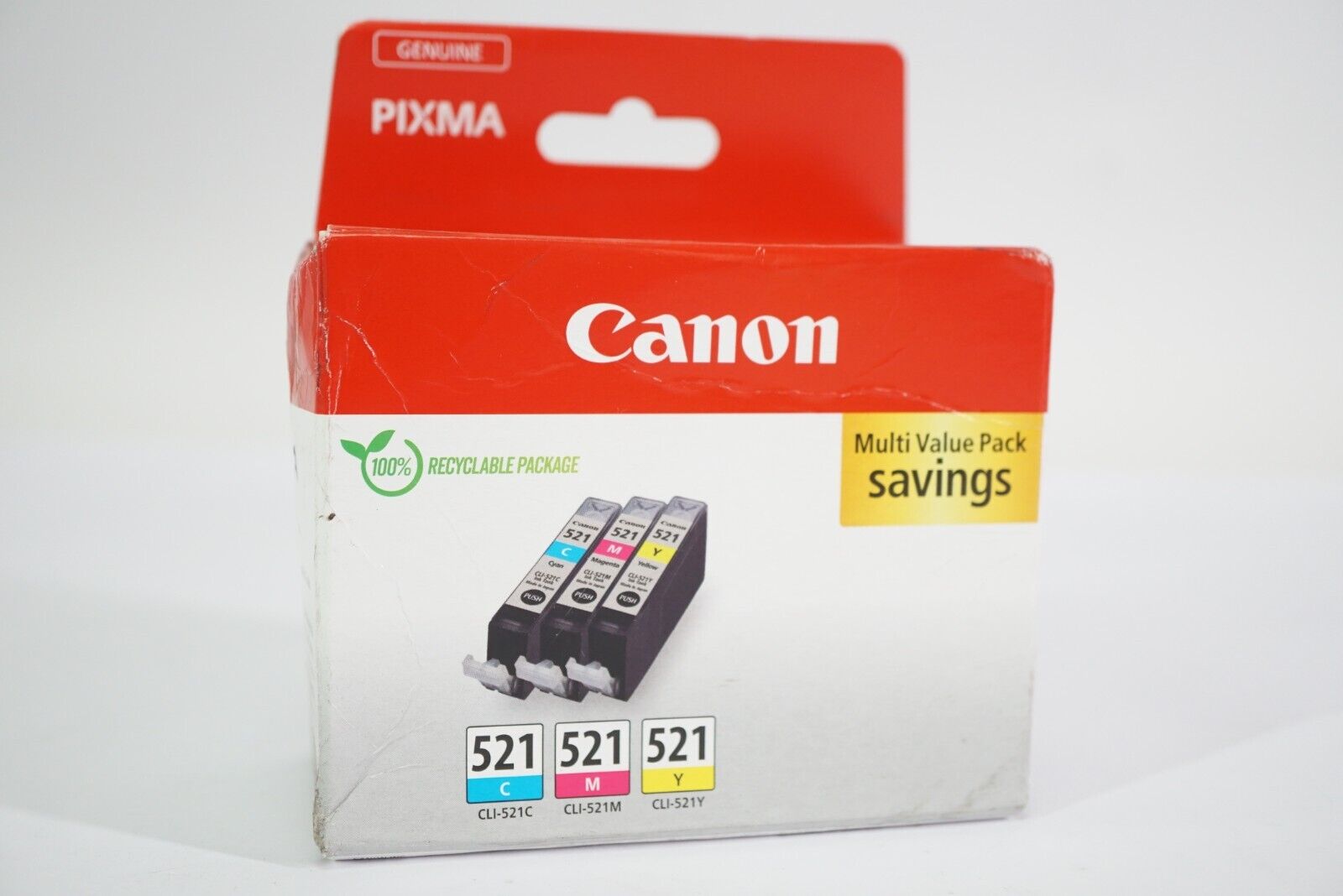 3er Multi Pack CANON CLI-521 Drucker Tinten Patronen 2934B015 Cyan Magenta Gelb