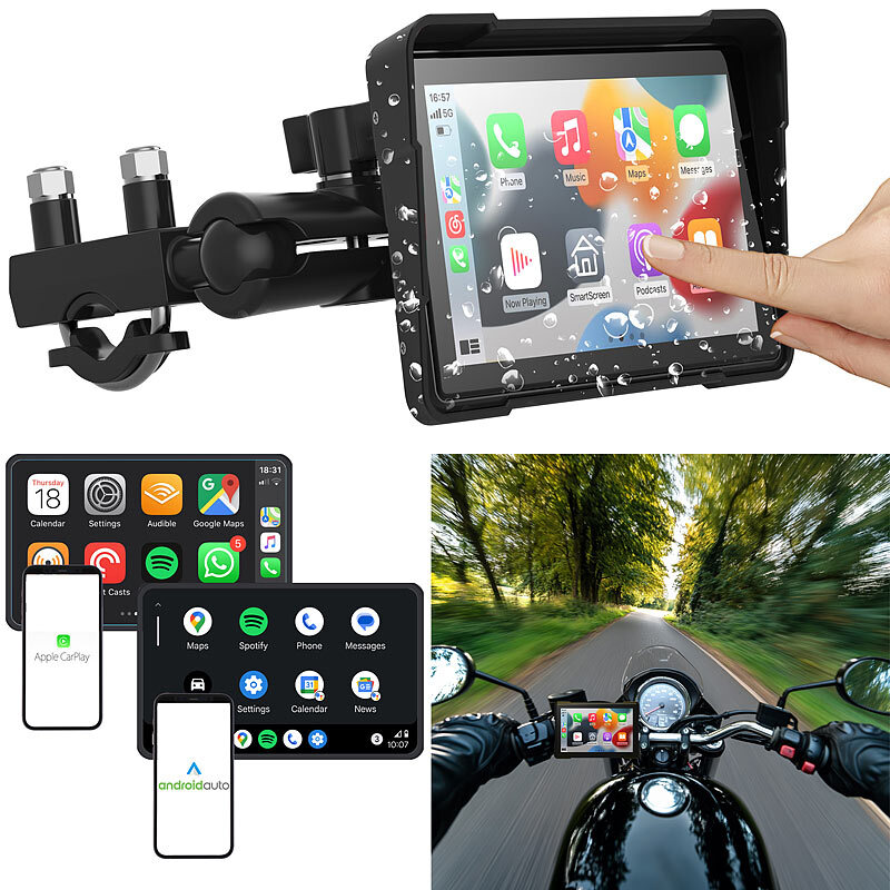 Lescars Motorrad Navi-Display, CarPlay- & Android Auto-kompatibel