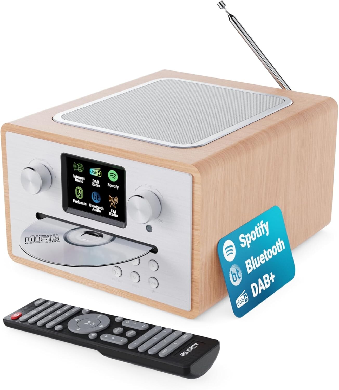DAB+ Internet, UKW-Radio mit CD, BT, Fernbedien., Majority Homerton 2, Oak, NEU