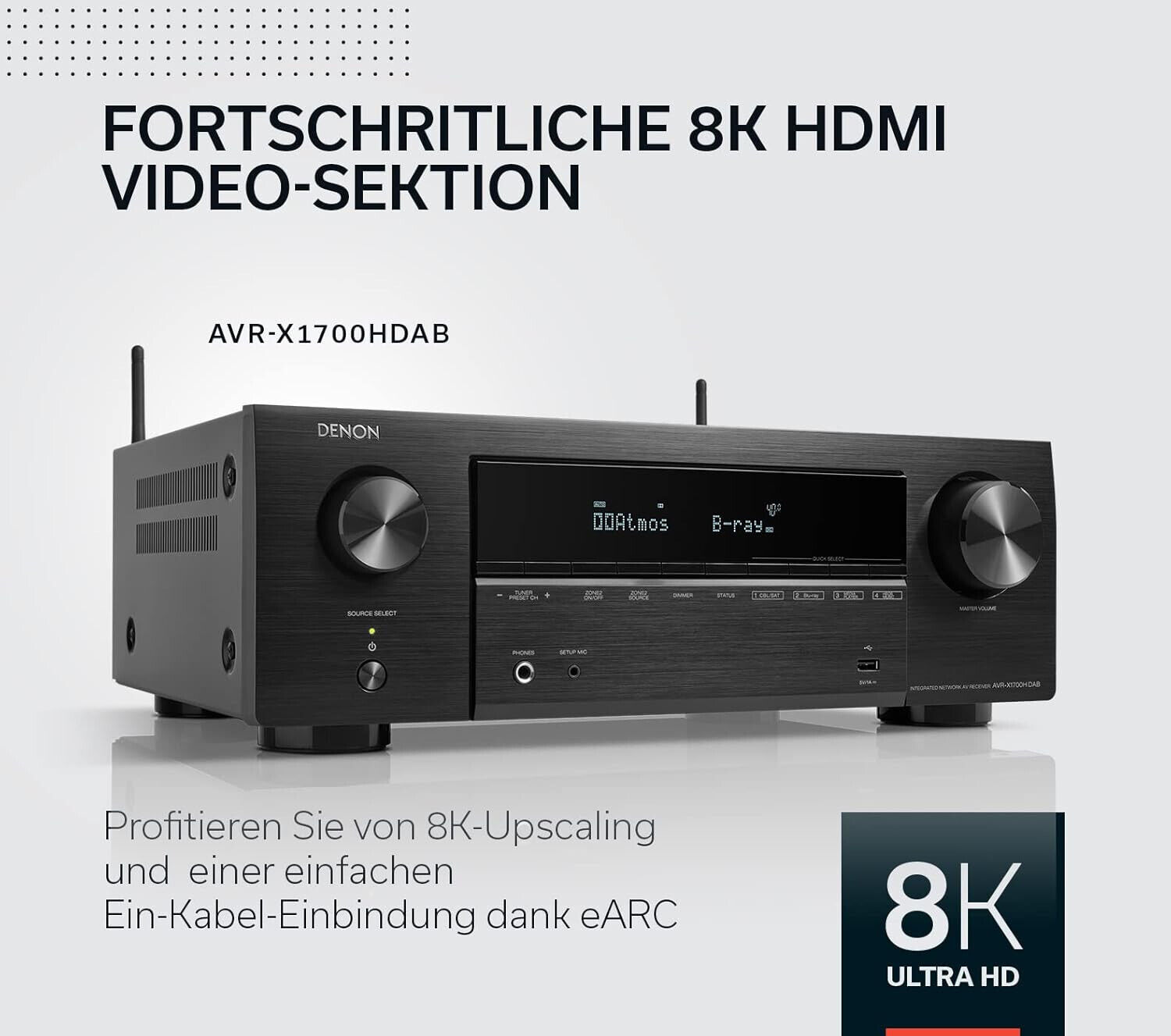 Denon AVR-X1700HDAB 7.2-Kanal 8K-AV-Receiver mit 3D-Audio - Schwarz