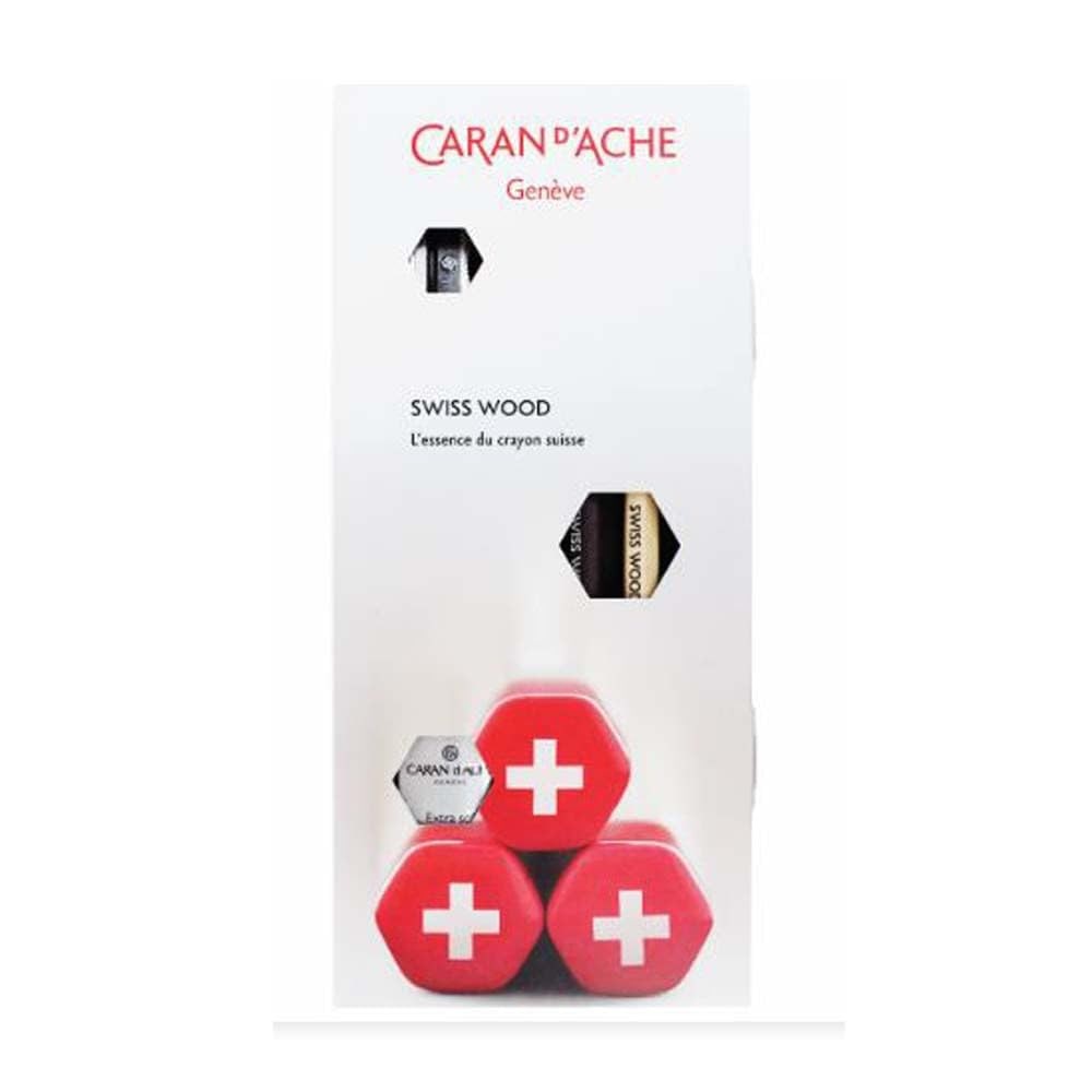 Caran Dache Swiss Wood Gift Set, including 1 HB pencil made from beech wood, 1 H