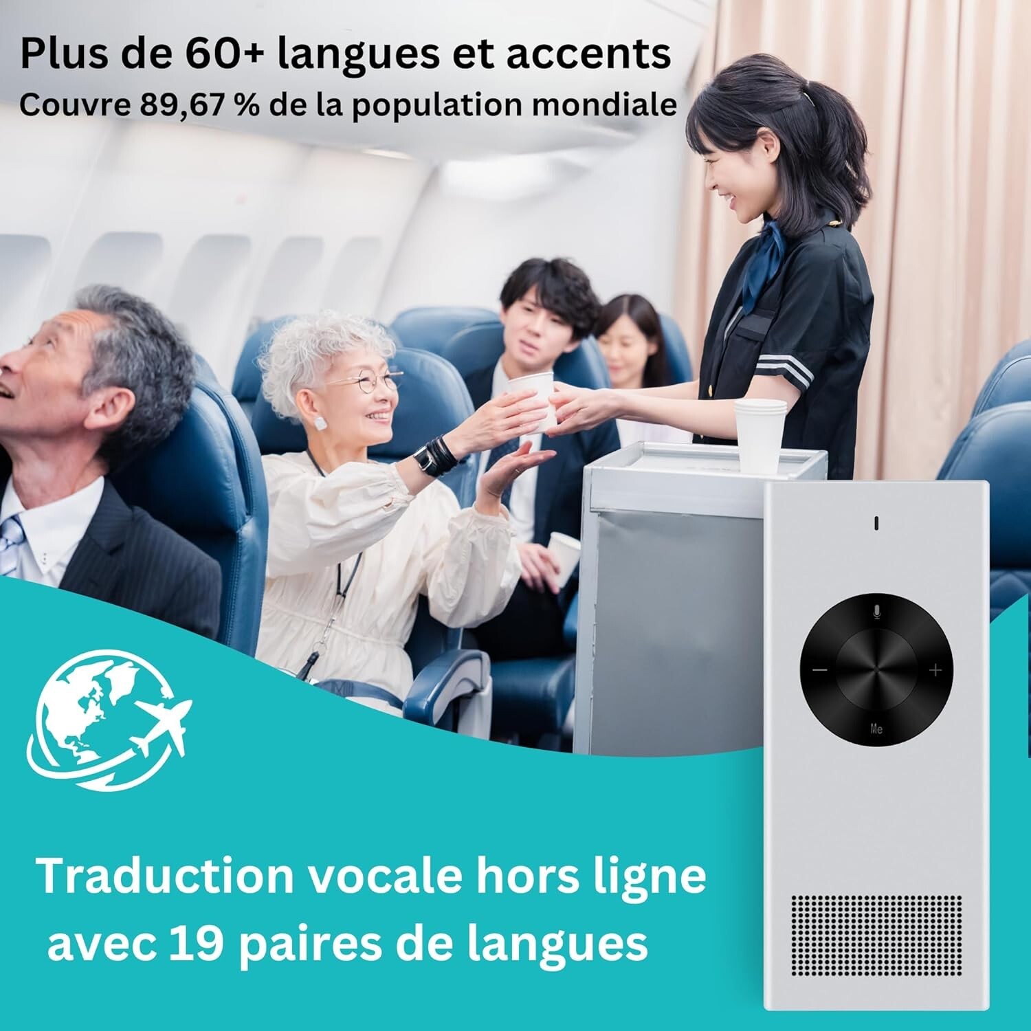 Traducteur instantané en temps réel à deux voies pour plus de 60 langues avec un
