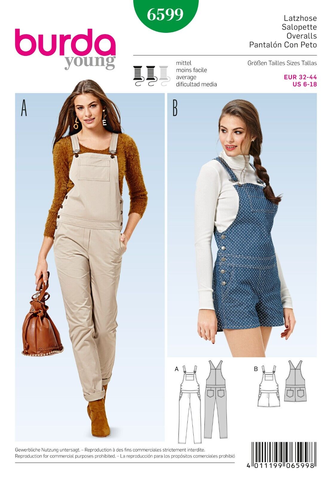 Burda Jeune 6599 Femmes Combinaison Global Couture Motif Tailles 6-18 Skill :