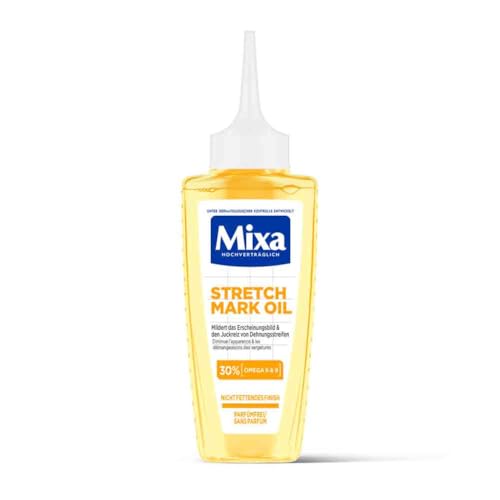 Mixa Stretch Mark Oil, Anti-Dehnungsstreifen Öl, Mildert Das Erscheinungsbild & Den Juckreiz Von Dehnungsstreifen, Niacinamide Bright, Hypoallergen, 1