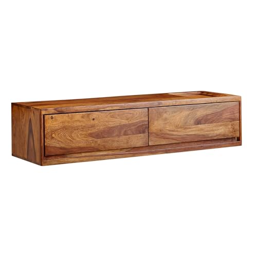 Finebuy Lowboard Hängend Sheesham Massivholz 108X25X34 Cm Tv-Schrank Braun, Design Fernsehtisch Mit Stauraum, Fernsehschrank Wand Modern, Tv-Kommode F