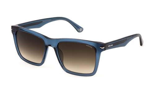 Police Spln35 Lunettes De Soleil, Bleu (Shiny Transp.Blue), 55 Homme