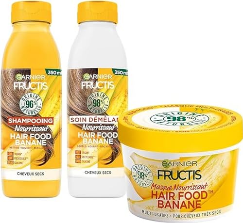 Hair Food Garnier - Fructis Hair Food - Coffret Cadeaux Soin Cheveux Routine À La Banane Pour Cheveux Secs - 98% D'Ingrédients D'Origine Naturelle