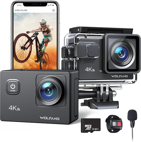 Wolfang Caméra Sport Ga100 4K 30 Fps Avec Microsd 32 Gb, Caméscope Wifi De 20 Mp, Caméra Sous-Marine 40M Avec Microphone, Télécommande, Eis Anti-Vibra