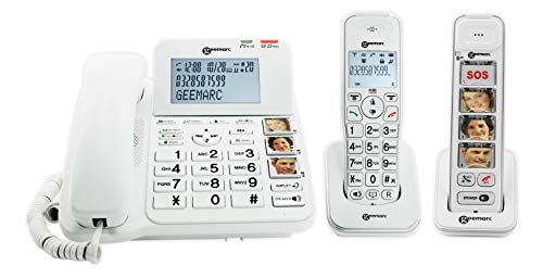 Geemarc Pack Senior - Téléphone Fixe Amplifié Et Ses Combinés Additionnels Avec Répondeur Et Larges Touches Photo Personnalisables Pour Séniors - Pert