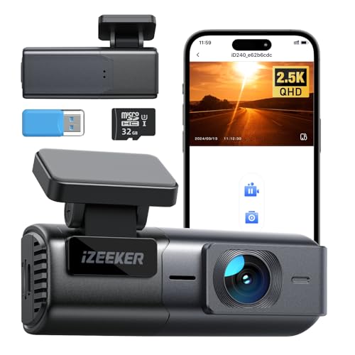 Izeeker 2.5K Dashcam, Caméra Voiture 1440P Wifi, Mini Caméra Avant Avec Application, Carte Sd 32Gb Offerte, Vision Nocturne, Wdr, Capteur G, Enregistr