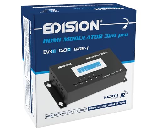 Edision Hdmi Modulator 3In1 Pro, Modulateur Vers Terrestre Dvb-T, Isdb-T Ou Câble Dvb-C, Distribution Full Hd Sur Câble Coaxial, Hdmi-Loop, Rf In, Aff