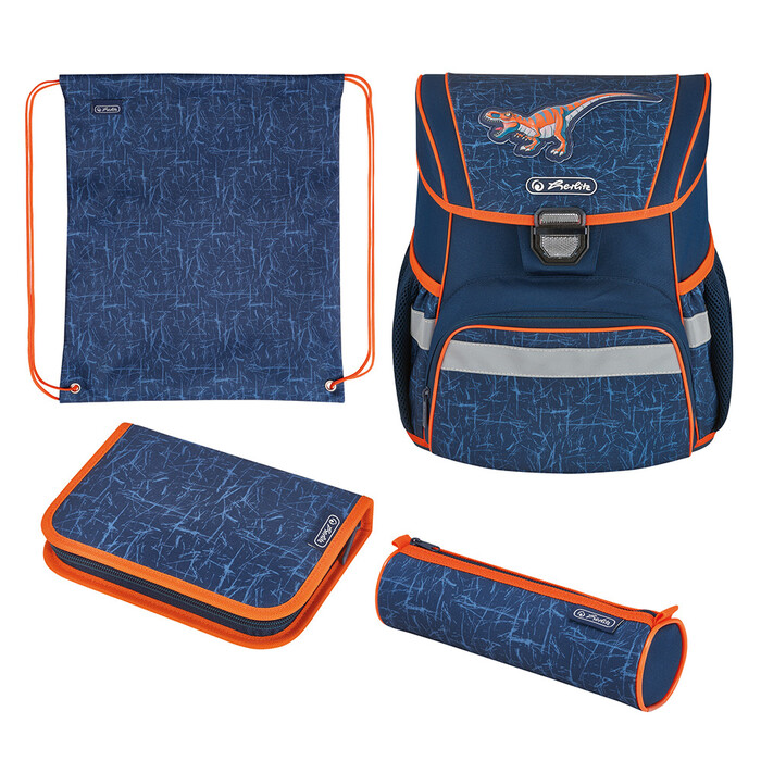 HERLITZ Schultaschen-Set Loop Dino 4-teilig blau
