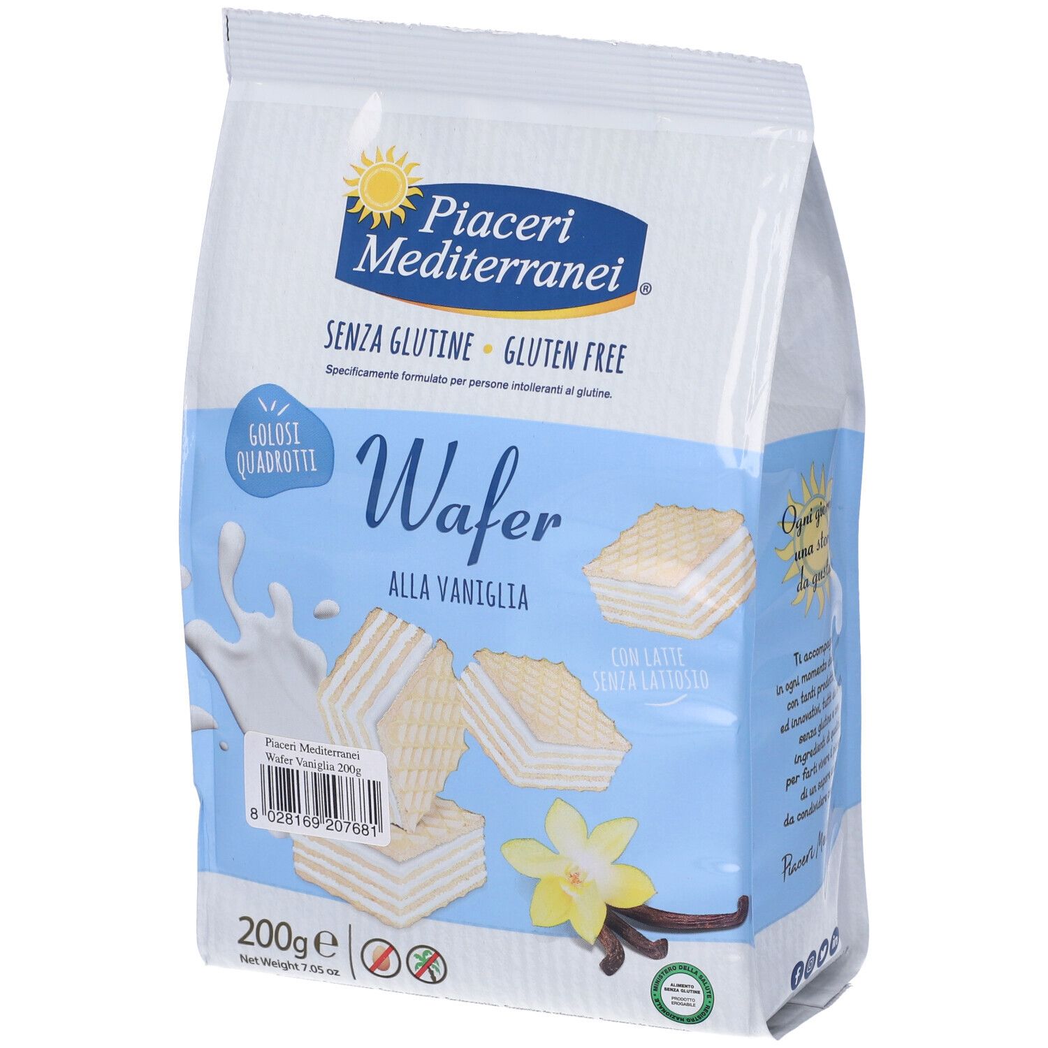 Piaceri Mediterranei Wafer Vaniglia Quadrotti Golosi Senza Glutine 200