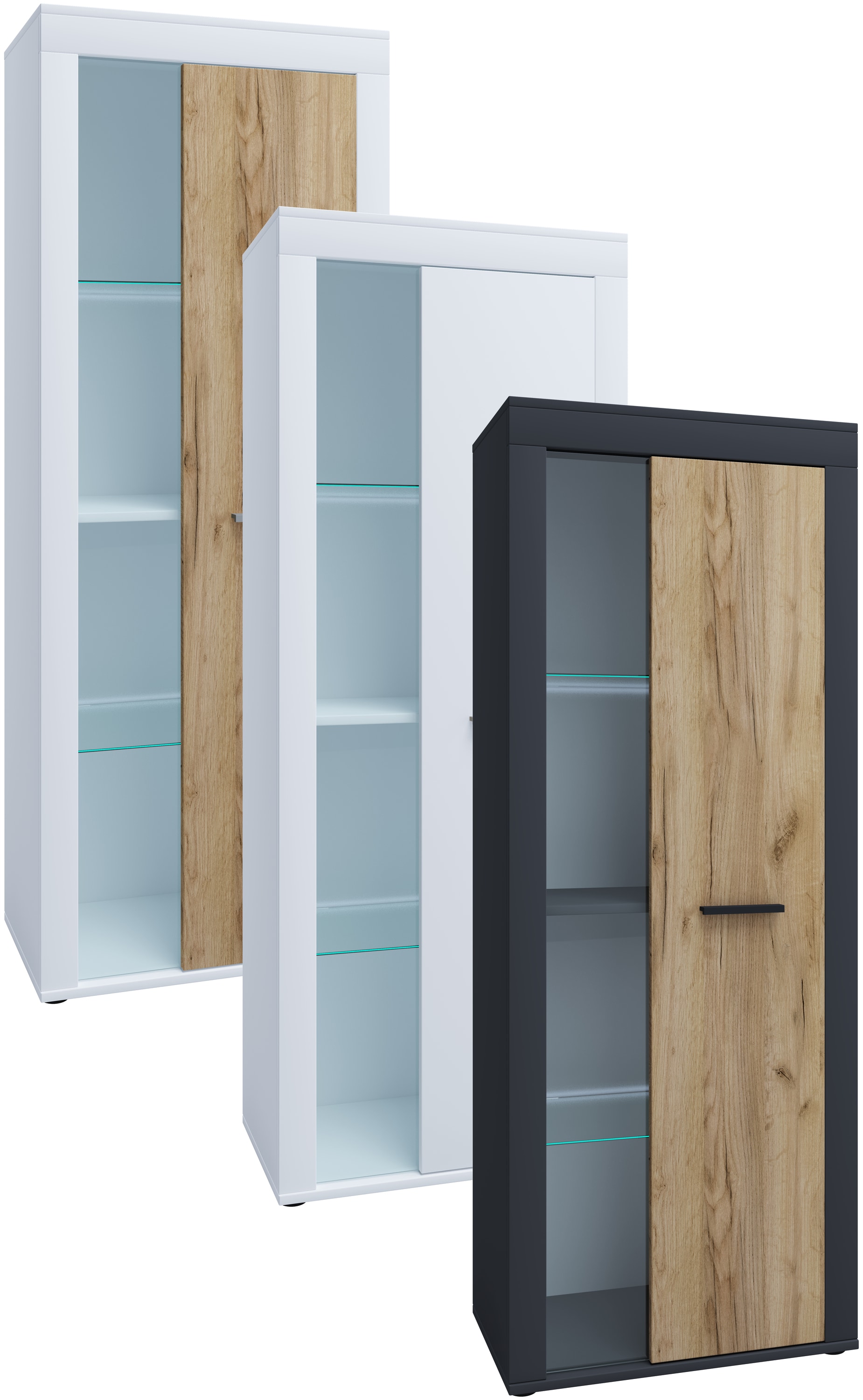 VCM, Vitrine + Buffetschrank, Schrank Vitrine Wohnzimmer Glas Usilo (60 x 35 x 159 cm)
