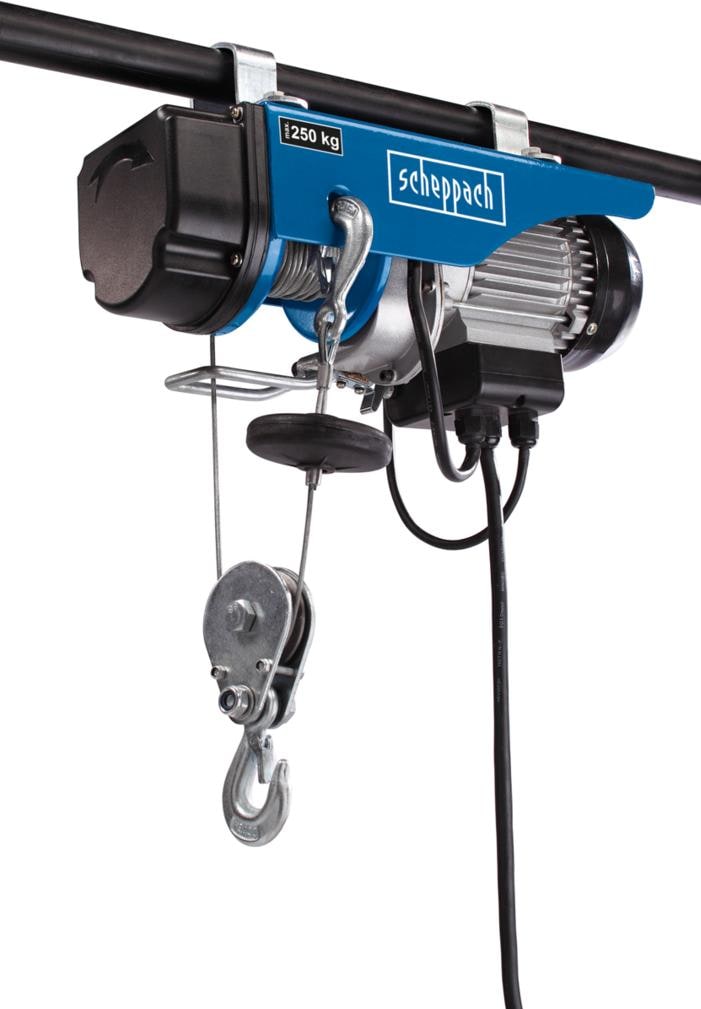 Scheppach, Fördertechnik, Elektrischer Seilzug 200 kg / 400 kg inkl. 2 Befestigungsbügel