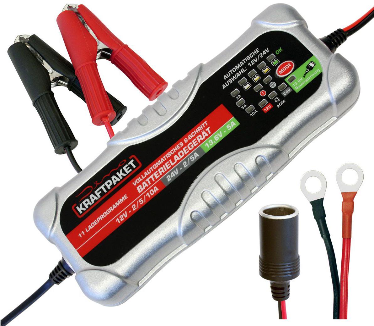 Dino, Batterieladegerät, Vollautomatisches Schritt Batterieladegerät wählbarem Ladestrom und Dauerspannungsausgang (12V, 24V, 10 A)