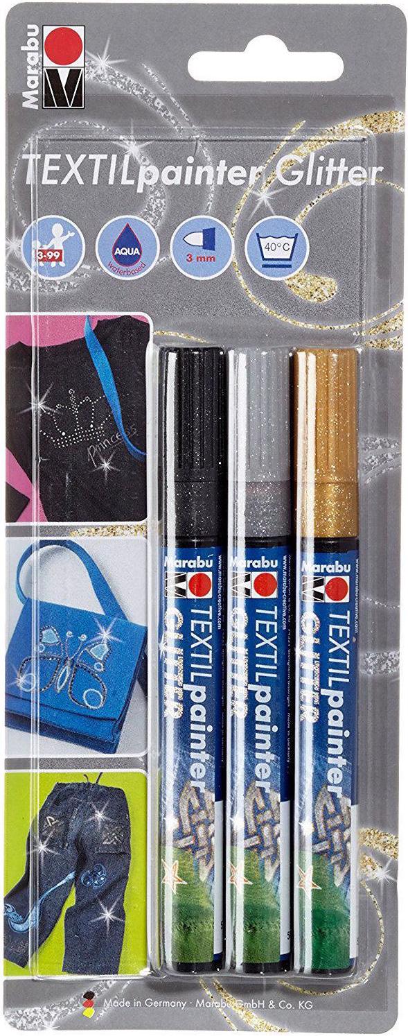 Marabu, Marker, Textilstift Painter Glitter (Schwarz, Silber, Gold, 3 mm)