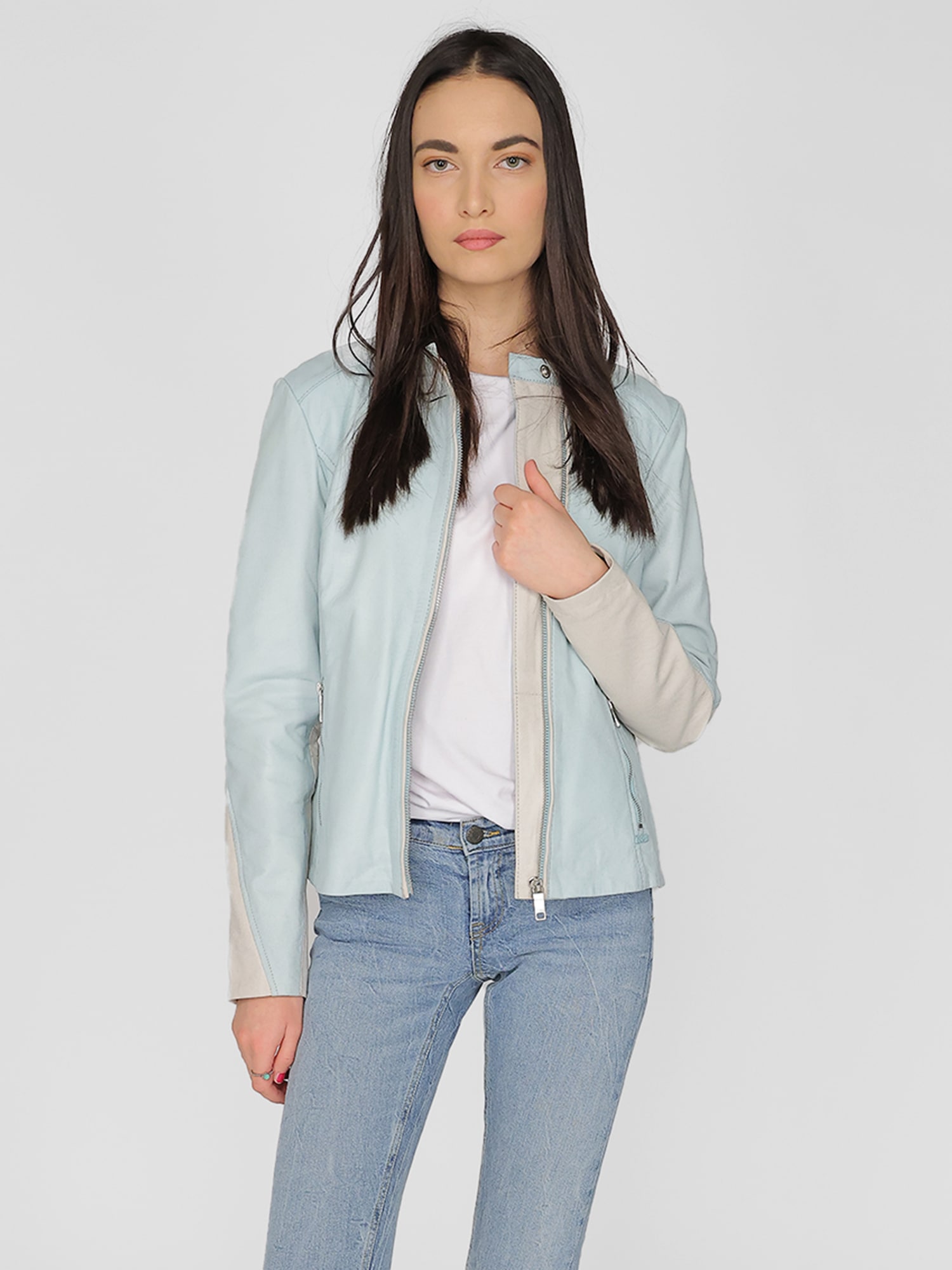 Lederjacke MAZE "42021107" Gr. M, blau (pastel blue) Damen Jacken Lederjacken