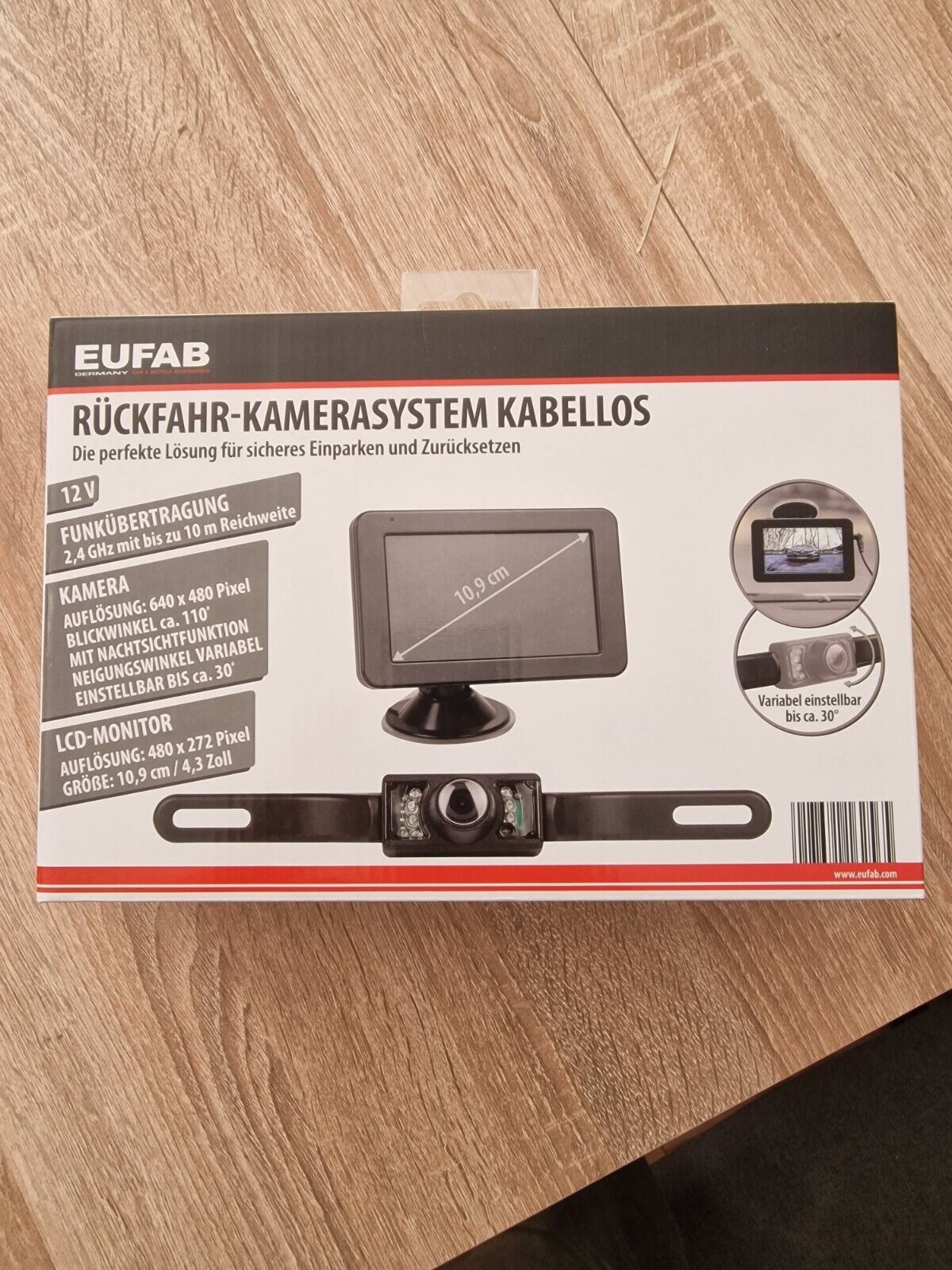 Eufab 16256 Kabelloses Rückfahr-Kamerasystem Mit 4,3 Zoll Lcd-Display - Schwarz